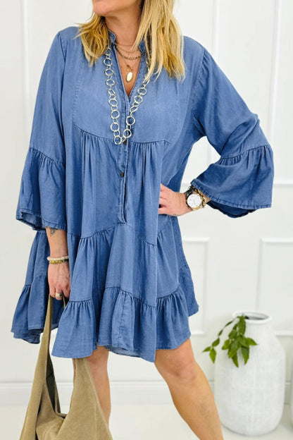 Sol® | Denim dress with notched three-quarter sleeves