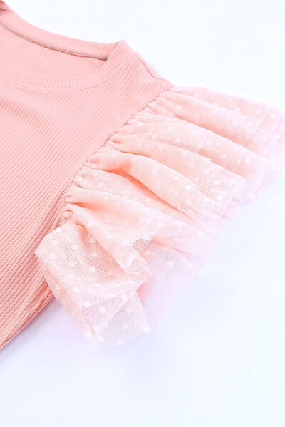 Angeline's® | Ruffled blouse with a round neckline and cap sleeves
