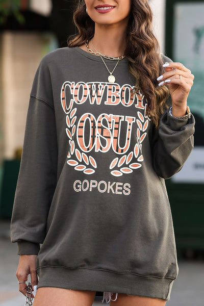 Amelie® | Long sleeve crew neck sweatshirt with letter graphic