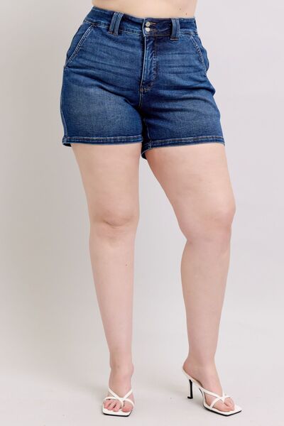 Madeleine® | Full size plus size double button waist denim shorts