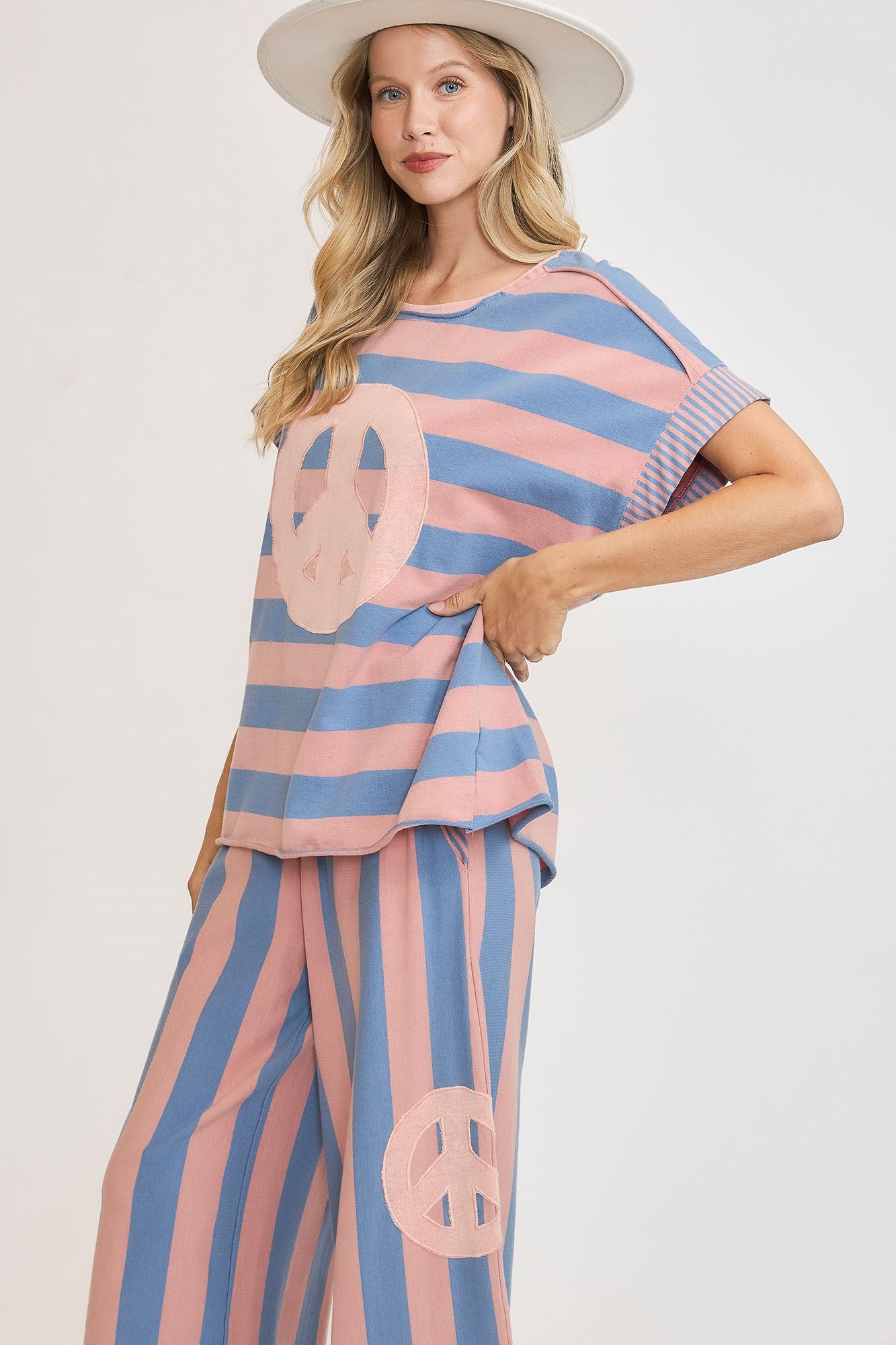 Aida® | Striped French terry T-shirt with peace sign patch