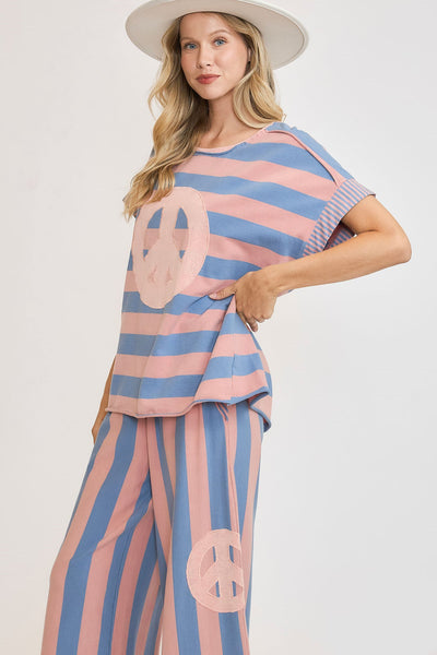 Aida® | Striped French terry T-shirt with peace sign patch
