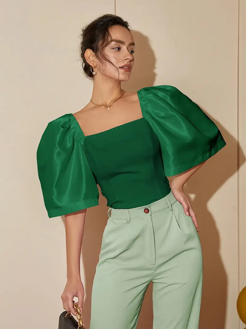 Ersilia® | Elegant Satin Blouse With Puff Sleeves