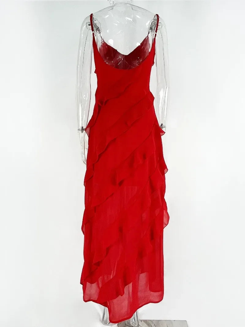 Cunegunda® | Red Chiffon Slip Dresses For Women
