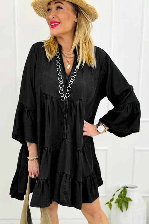 Sol® | Denim dress with notched three-quarter sleeves