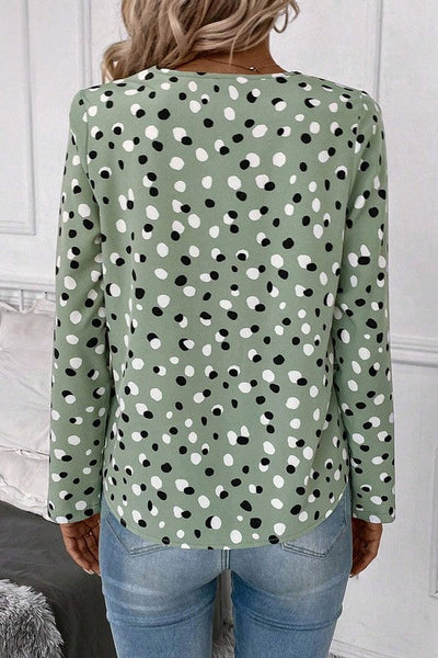 Aelwen® | Polka dot blouse with button front and V-neck