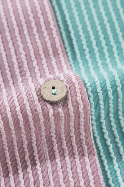 Anya® | Button-up, ribbed crinkle color block shirt