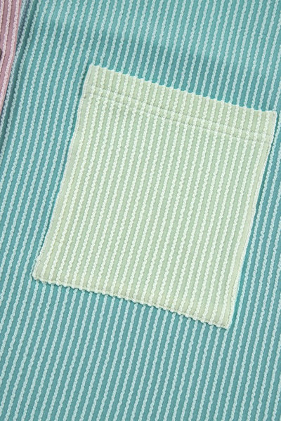 Anya® | Button-up, ribbed crinkle color block shirt