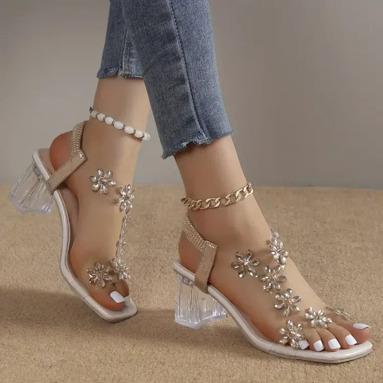 Camila® | Women's flower rhinestone heel sandals