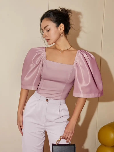 Ersilia® | Elegant Satin Blouse With Puff Sleeves