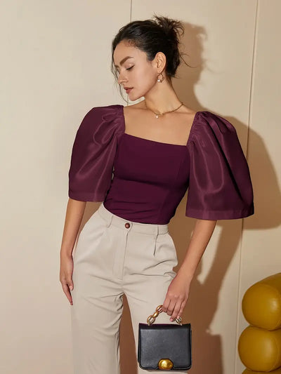 Ersilia® | Elegant Satin Blouse With Puff Sleeves