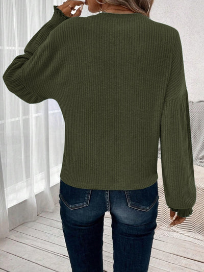 Olivia® | Ribbed crew neck t-shirt with lantern sleeves