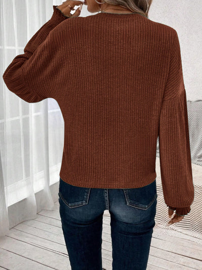 Olivia® | Ribbed crew neck t-shirt with lantern sleeves