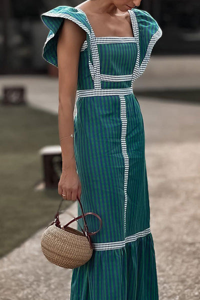 Keira® | Casual elegant plaid patchwork flounce square collar A-line dresses