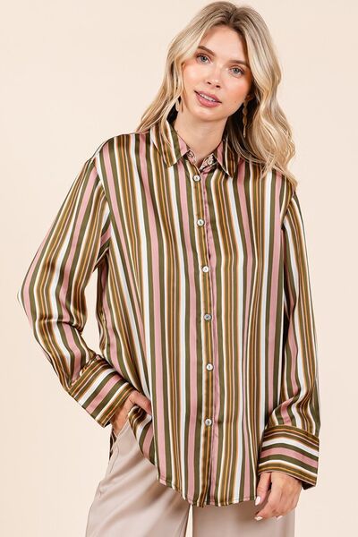 Ariadna® | Striped button-down satin shirt