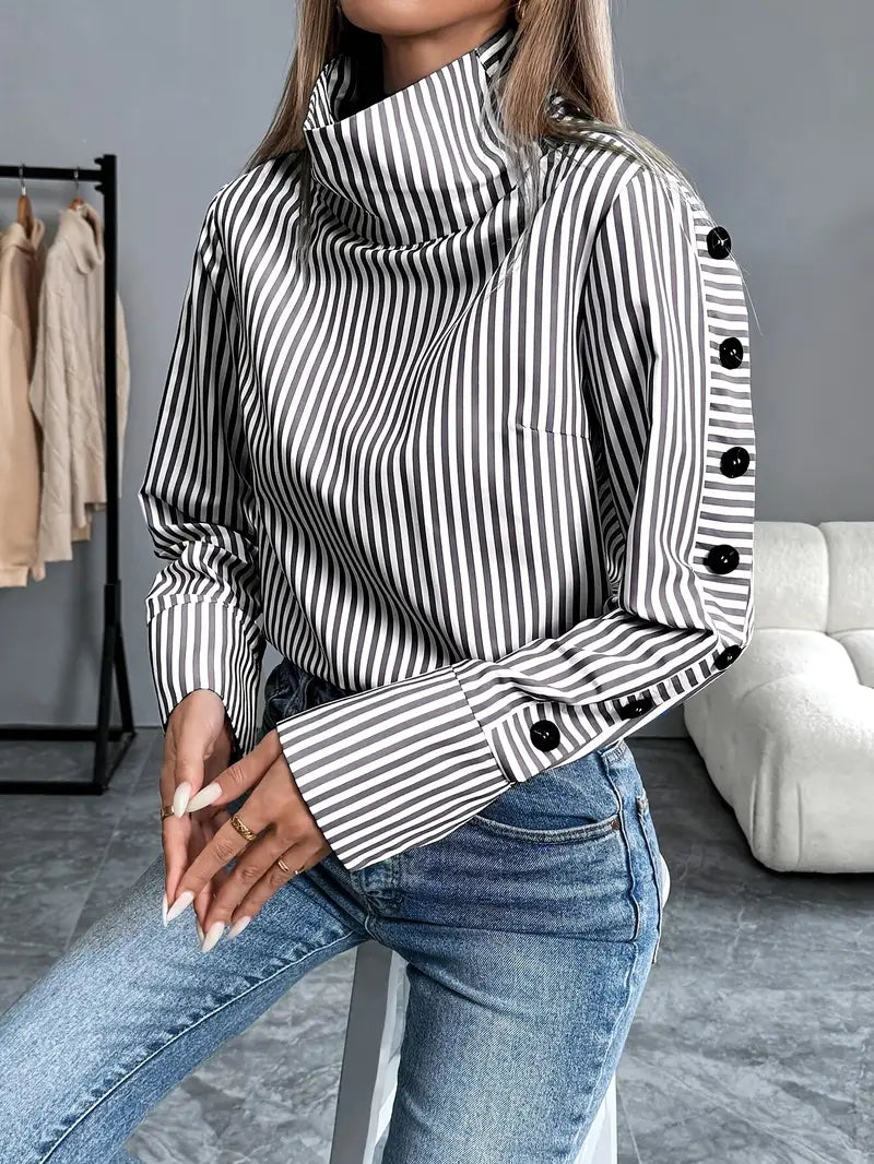 Celeste® | Striped Blouse With High Neck