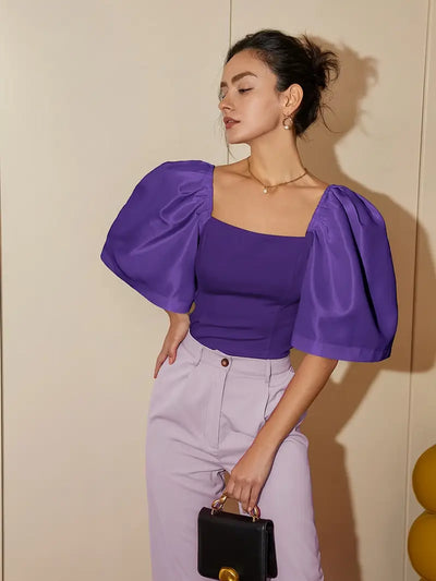 Ersilia® | Elegant Satin Blouse With Puff Sleeves