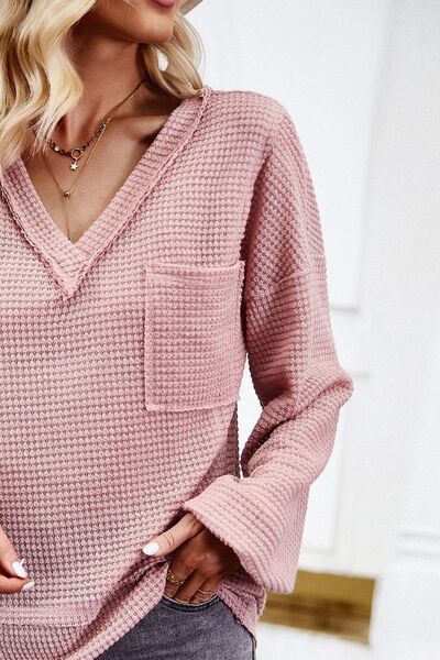 Angela® | Waffle knit long sleeve shirt with V-neck