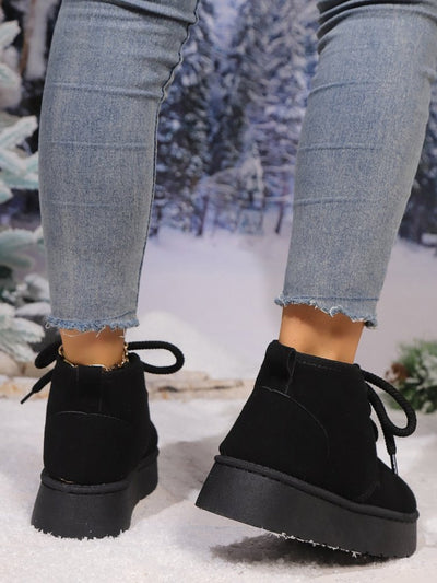 Abigail® | Suede lace-up boots with a round neckline and platform sole