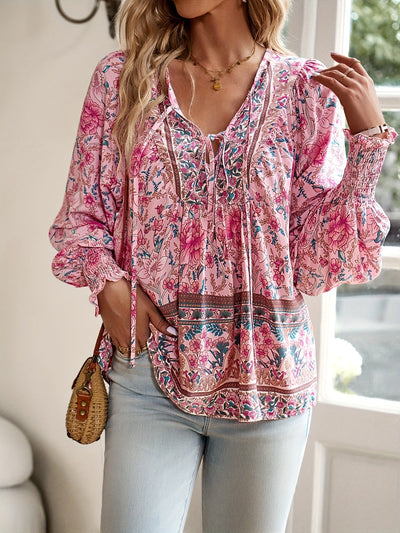 Brenessa® | Floral Blouse With V-Neck And Drawstring