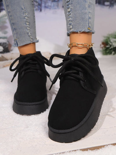 Abigail® | Suede lace-up boots with a round neckline and platform sole