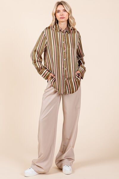 Ariadna® | Striped button-down satin shirt