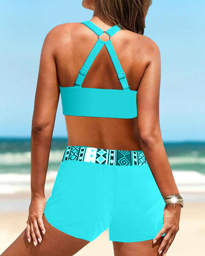 Karol® | Halter neck bikini with high waist shorts