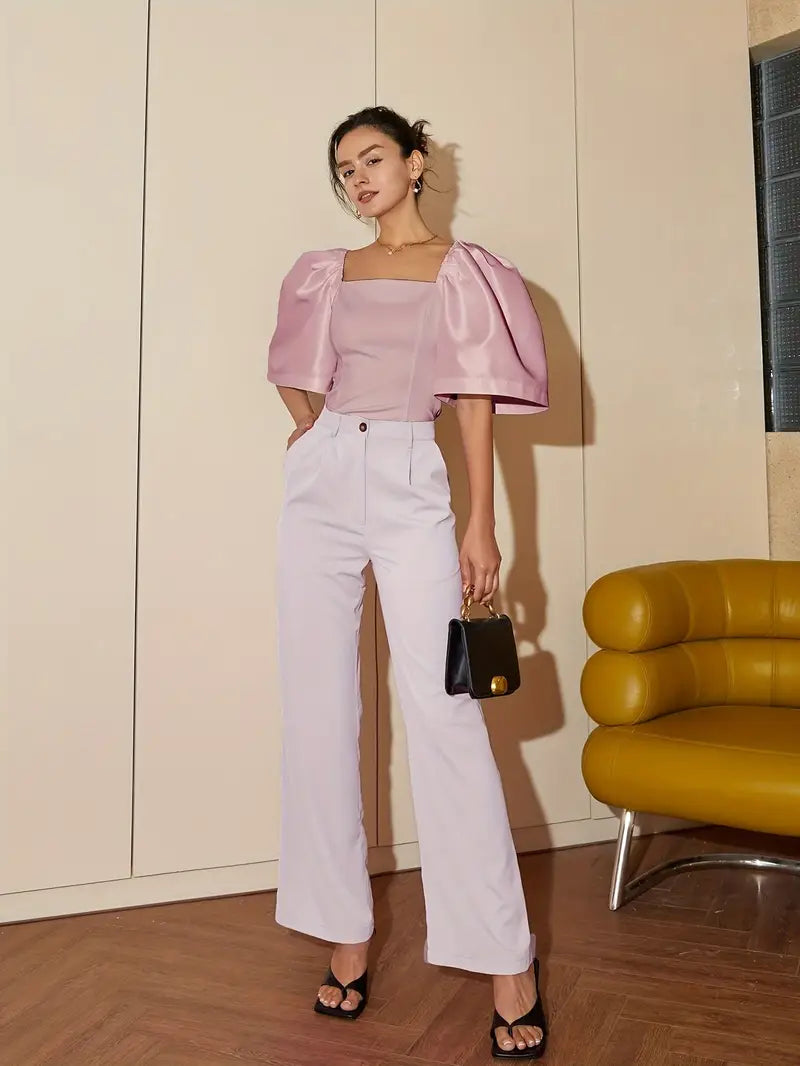 Ersilia® | Elegant Satin Blouse With Puff Sleeves