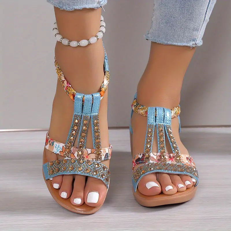 Kasia® | Boho Glam Rhinestone Braided Wedge Sandals