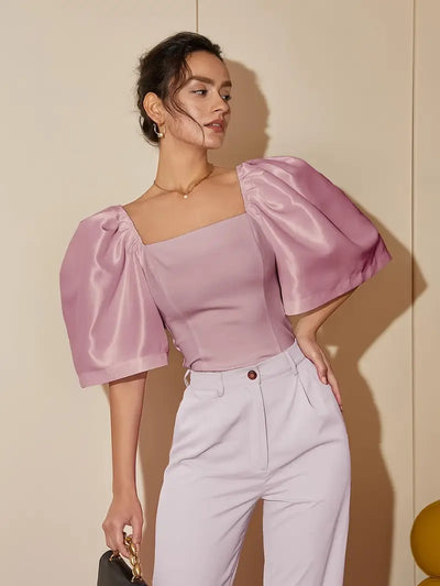 Ersilia® | Elegant Satin Blouse With Puff Sleeves