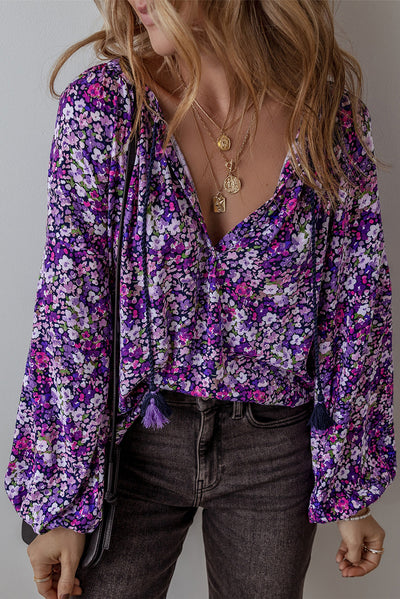 Amanda® | Floral blouse with balloon sleeves and tie collar