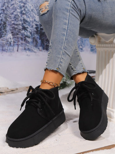 Abigail® | Suede lace-up boots with a round neckline and platform sole