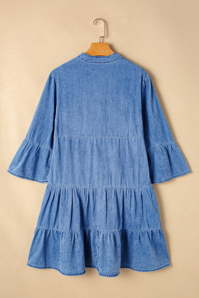 Sol® | Denim dress with notched three-quarter sleeves