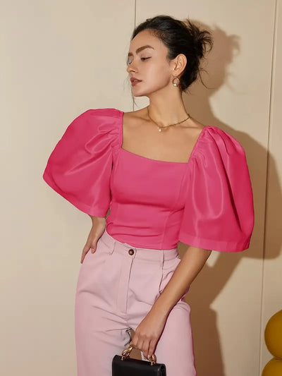 Ersilia® | Elegant Satin Blouse With Puff Sleeves