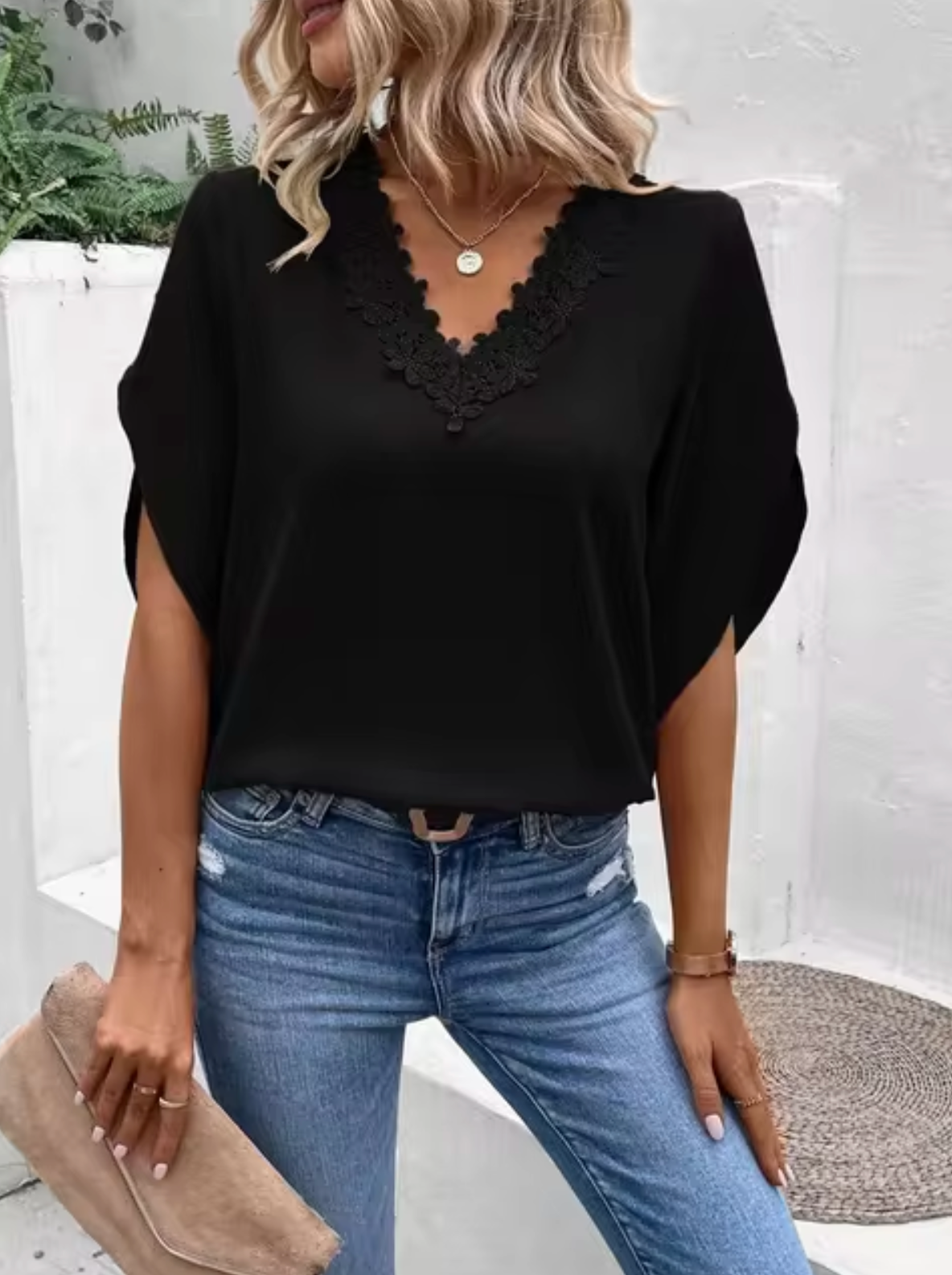 Luzia® | Lace shirt with V-neck