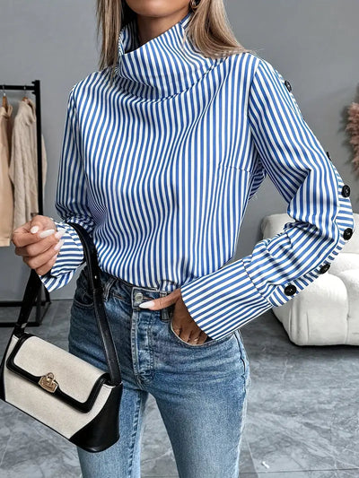 Margherita® | Striped Cotton Blouse With High Neck
