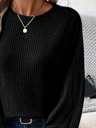 Olivia® | Ribbed crew neck t-shirt with lantern sleeves