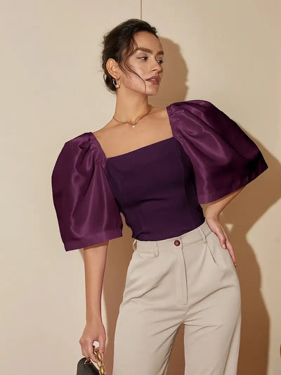 Ersilia® | Elegant Satin Blouse With Puff Sleeves