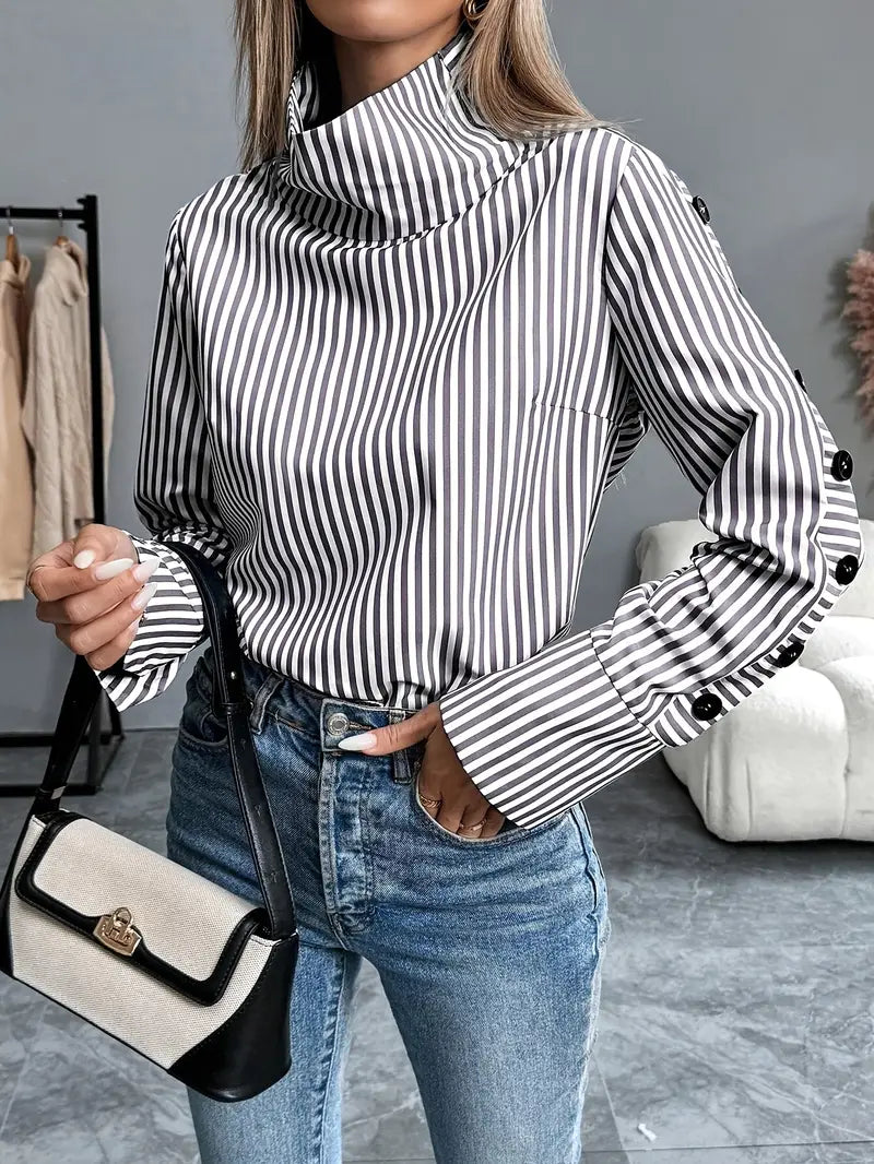 Celeste® | Striped Blouse With High Neck