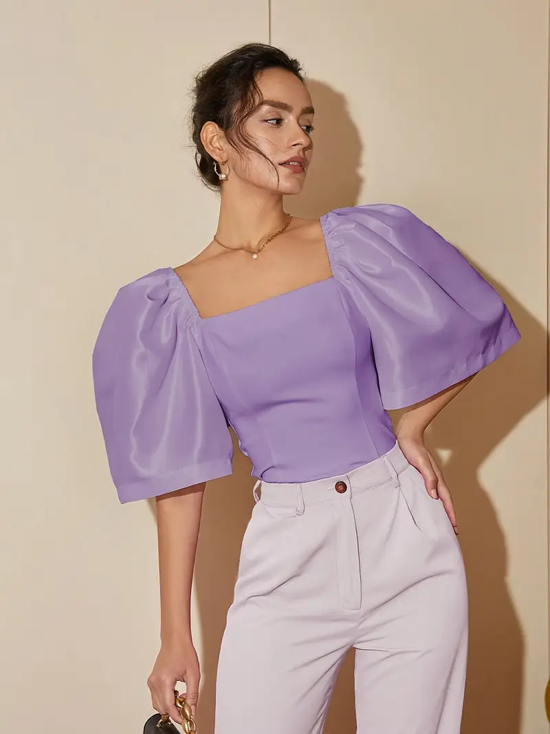 Ersilia® | Elegant Satin Blouse With Puff Sleeves