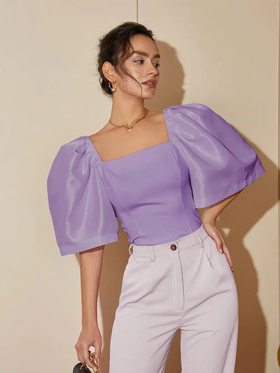 Ersilia® | Elegant Satin Blouse With Puff Sleeves