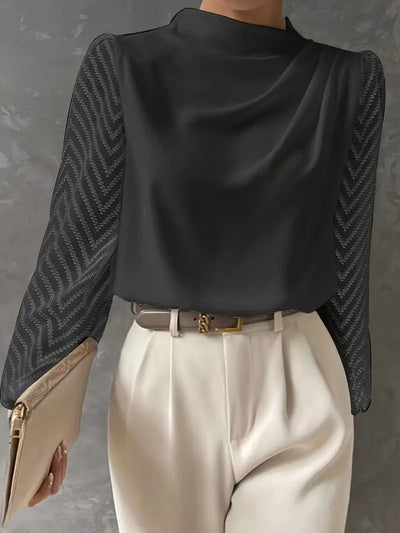Samanta® | Blouse With Illusion Sleeves And Ruched Mocha Neckline