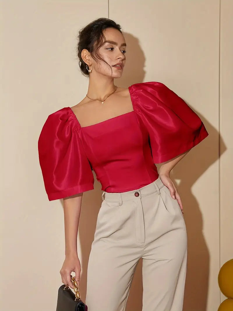 Ersilia® | Elegant Satin Blouse With Puff Sleeves