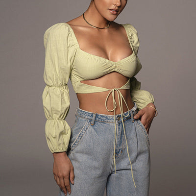Lyra® | Women's Spring Summer Casual Long Sleeve Crop Top Blouse