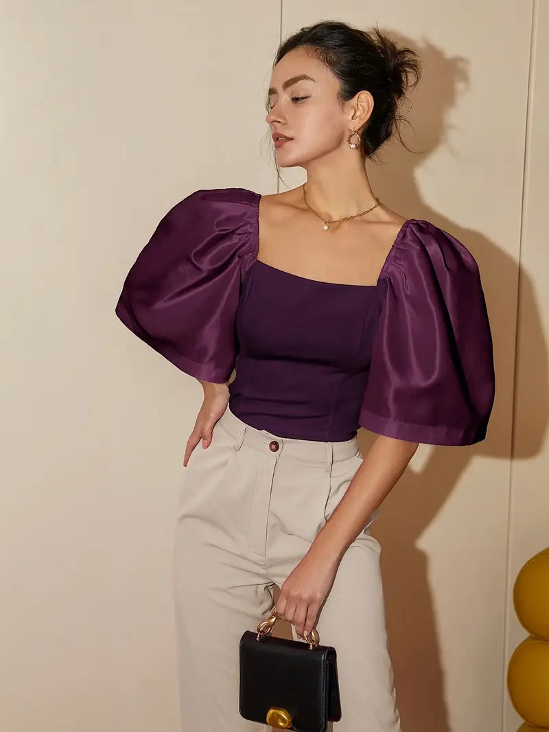 Ersilia® | Elegant Satin Blouse With Puff Sleeves