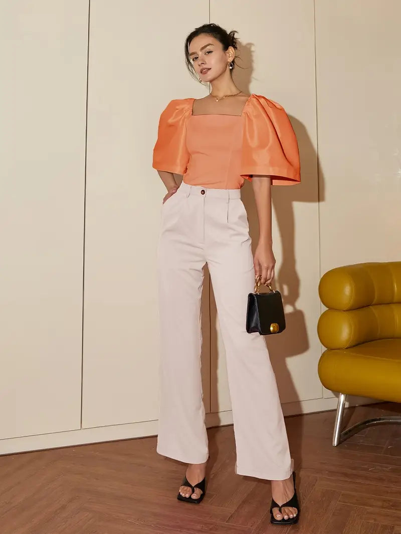 Ersilia® | Elegant Satin Blouse With Puff Sleeves