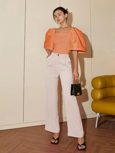 Ersilia® | Elegant Satin Blouse With Puff Sleeves