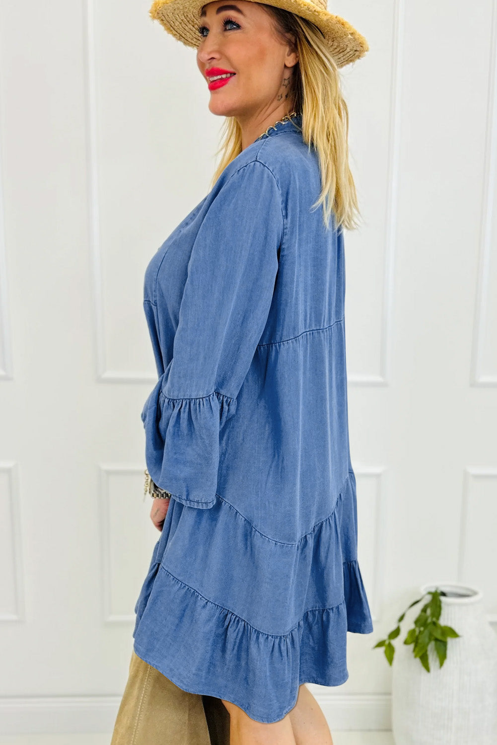Sol® | Denim dress with notched three-quarter sleeves