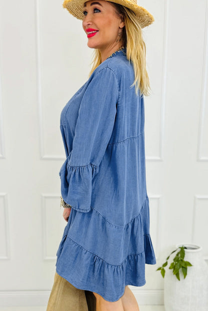 Sol® | Denim dress with notched three-quarter sleeves