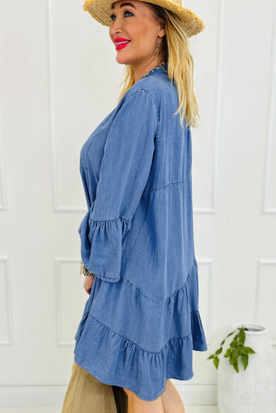 Sol® | Denim dress with notched three-quarter sleeves